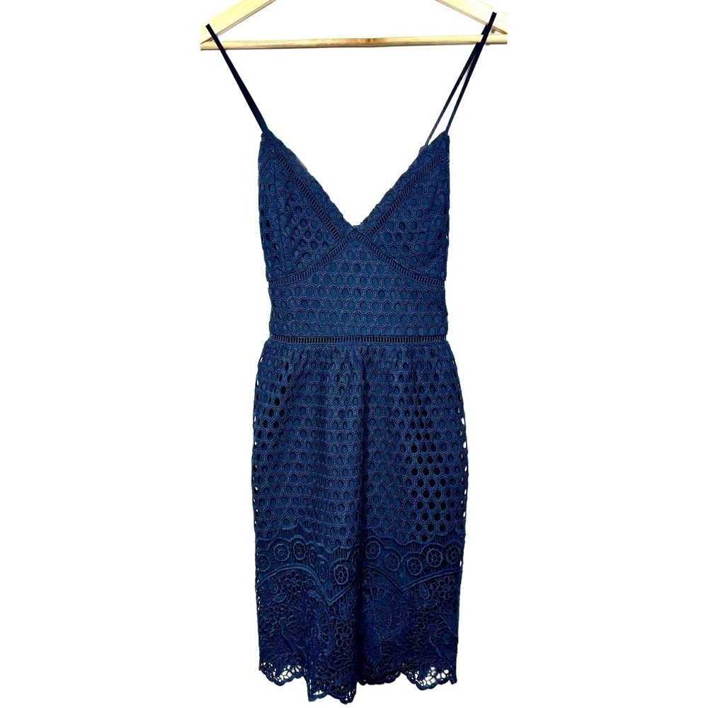 Abercrombie & Fitch Navy Blue Lace Crochet Spaghetti Strap Mini Dress Size Small